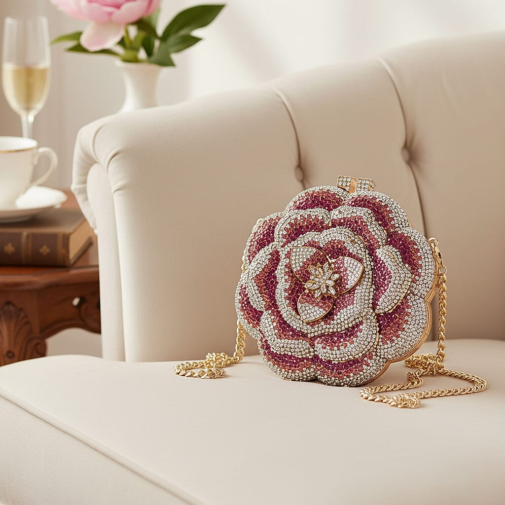 Crystellia Gradient Flower Pattern Premium Austrian Crystal Clutch Bag - Pink V32579371 2