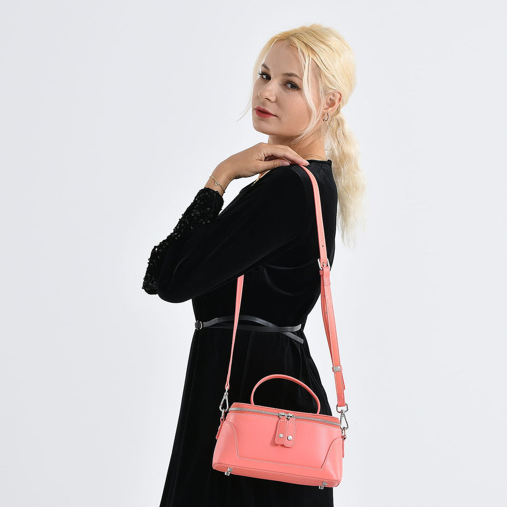 Milan Closeout- Full Grain 100% Genuine Leather Handbag -Coral