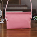 Genuine Leather Slim Crossbody Bag - Pink