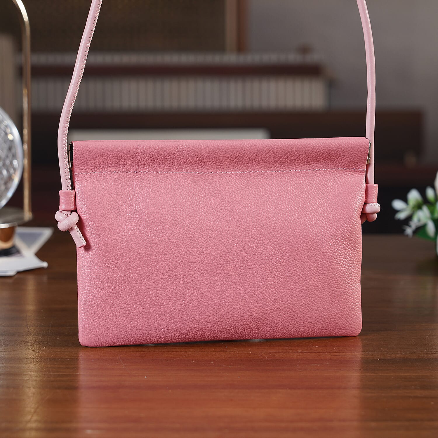 Genuine Leather Slim Crossbody Bag - Pink V32373204 2