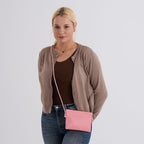 Genuine Leather Slim Crossbody Bag - Pink