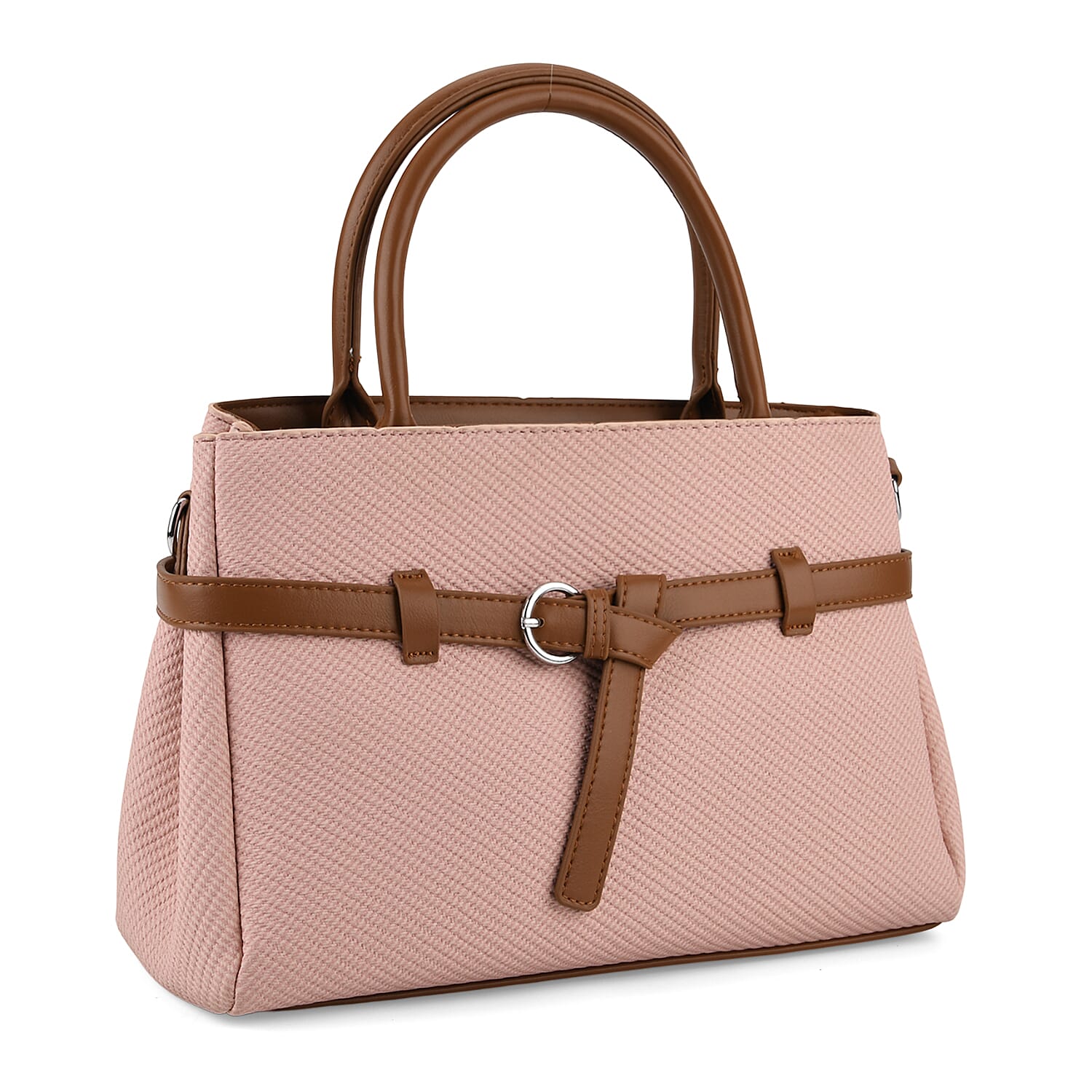 Designer Inspired Satchel-Style Handbag with Belt Detail - Pink V32537240 0