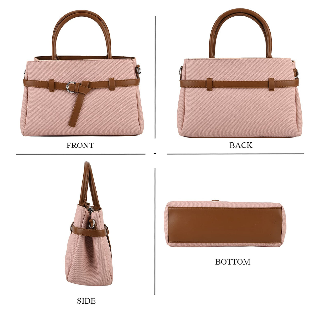 Designer Inspired Satchel-Style Handbag with Belt Detail - Pink V32537240 5