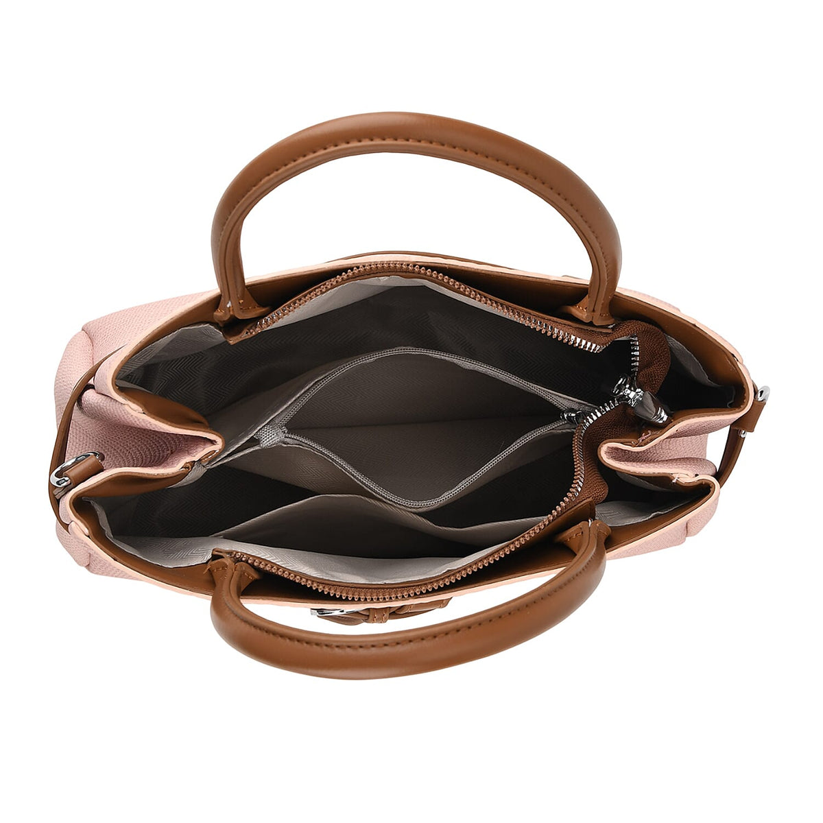 Designer Inspired Satchel-Style Handbag with Belt Detail - Pink V32537240 7