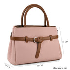 Designer Inspired Satchel-Style Handbag with Belt Detail - Pink