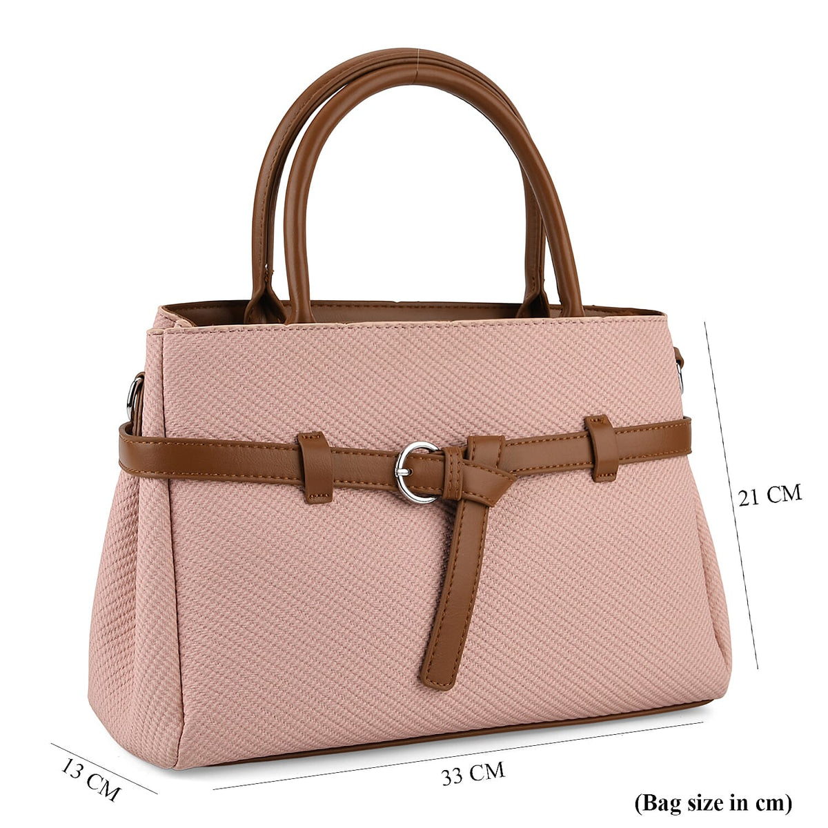 Designer Inspired Satchel-Style Handbag with Belt Detail - Pink V32537240 9