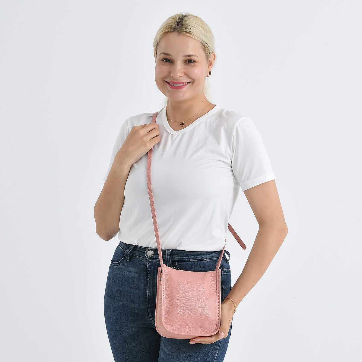 Genuine Leather Crossbody Bag - Peach V32517186 3