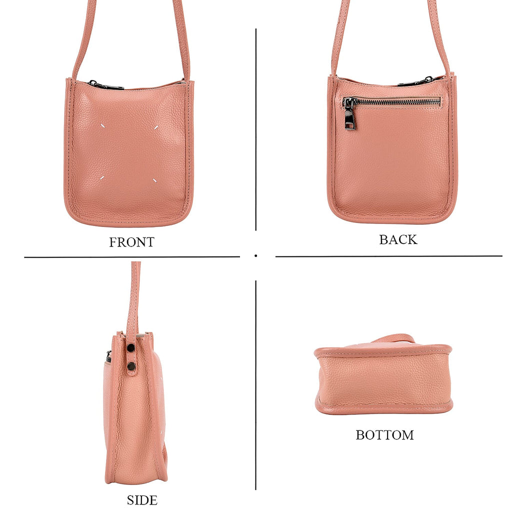Genuine Leather Crossbody Bag - Peach