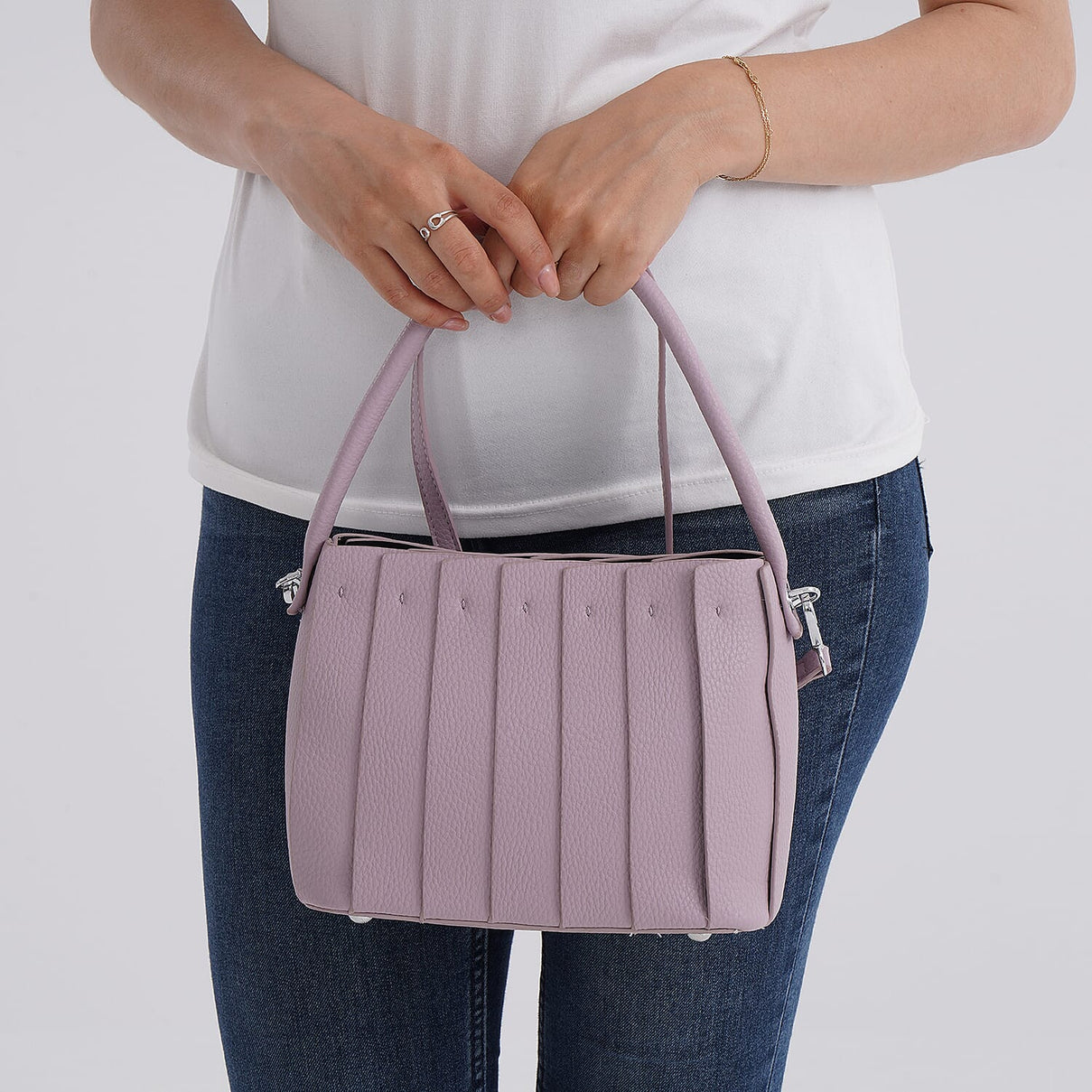 Crossbody Bag with Pleated Design &amp; Top Handle - Purple V32536982 3