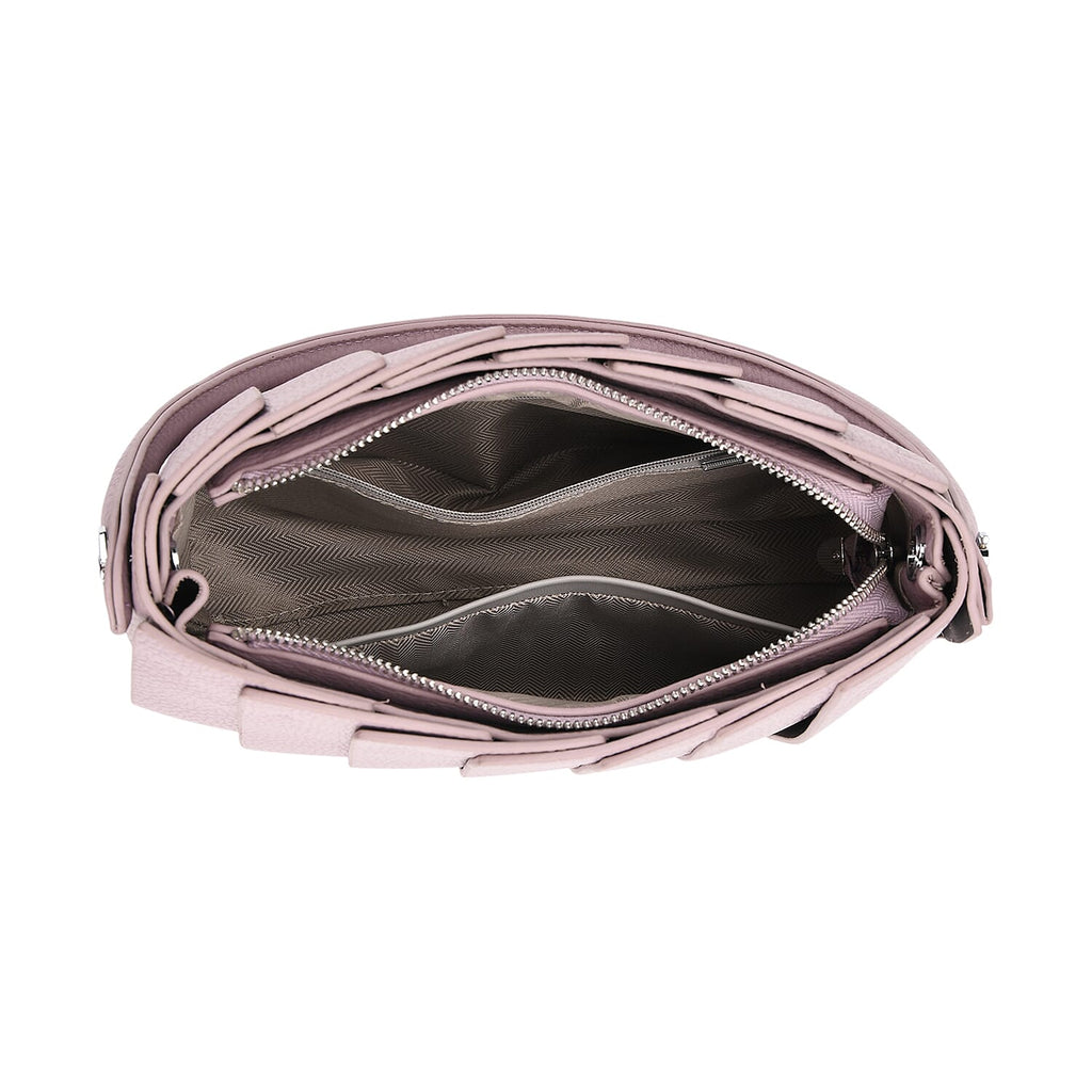 Crossbody Bag with Pleated Design & Top Handle - Purple