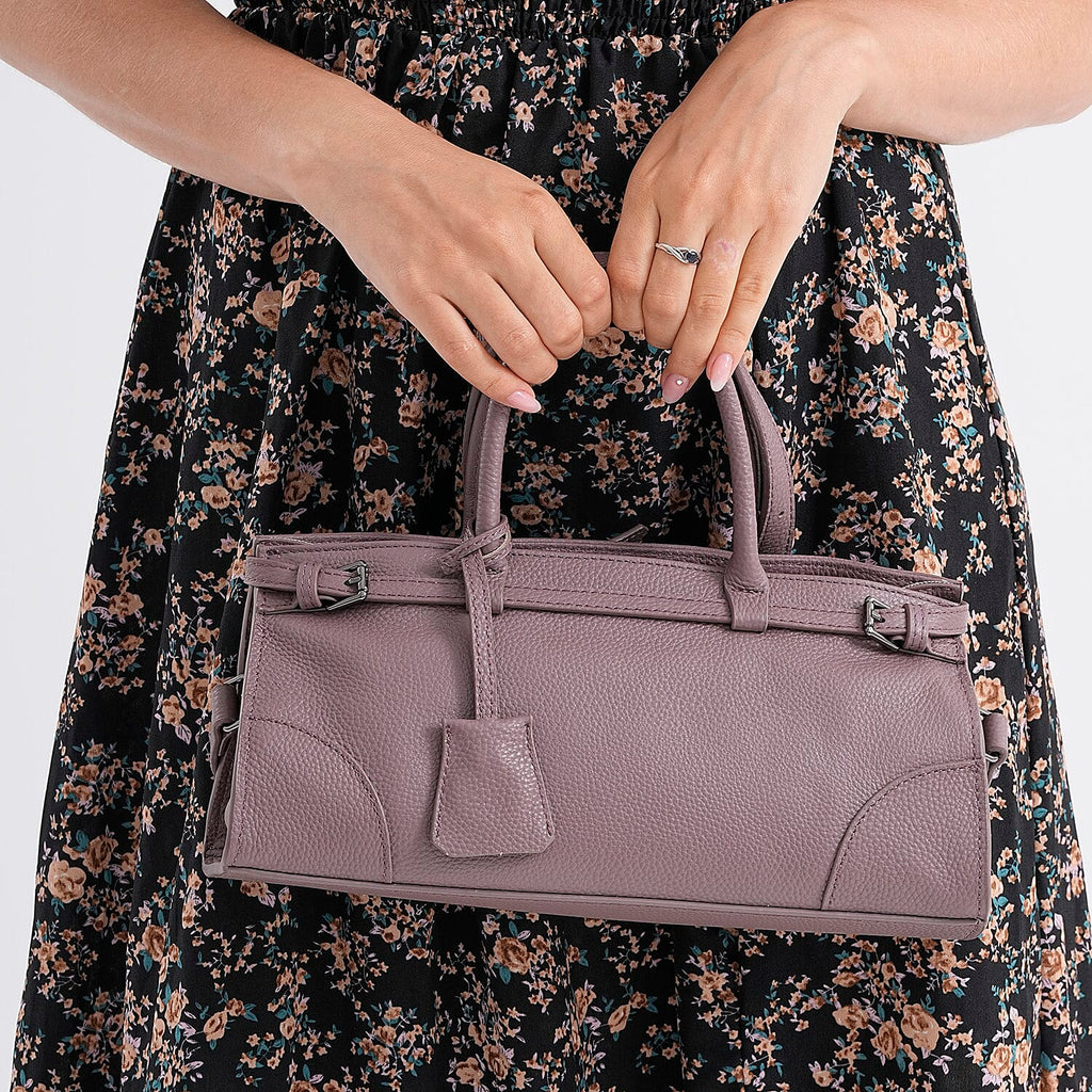 Designer Inspired - Genuine Leather Mini Handbag - Purple
