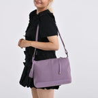 Genuine Leather Shoulder Bag with Detachable Mini Pouch - Lavender