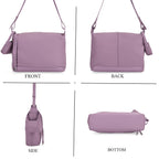 Genuine Leather Shoulder Bag with Detachable Mini Pouch - Lavender