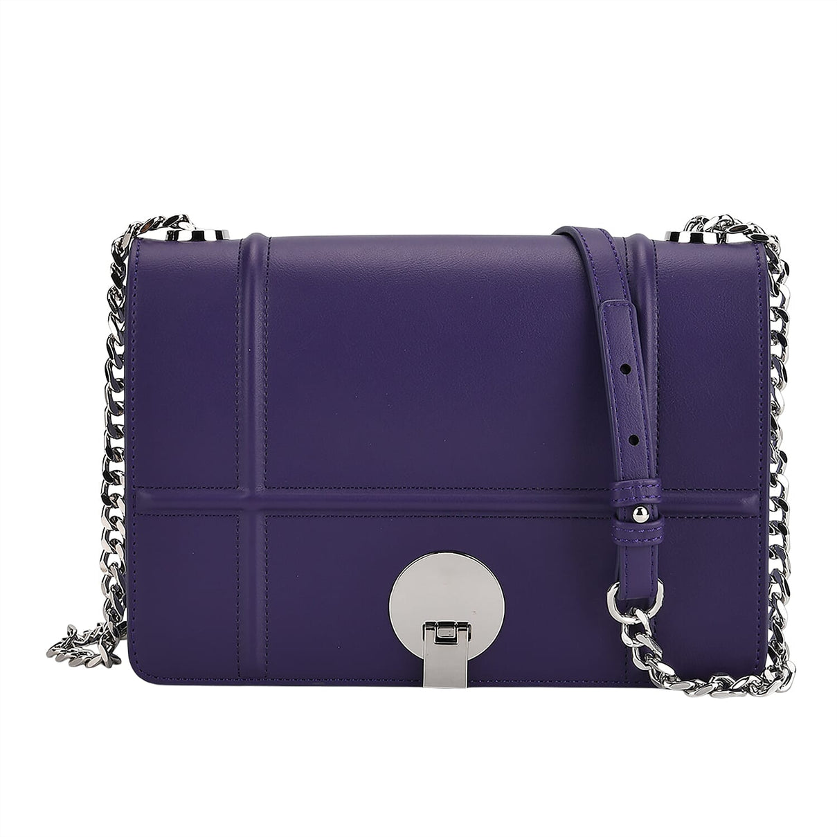 Set of 2 Structured Panel Bag with Silver Chain Strap &amp; Matching Card Slot Purse - Purple &amp; Lilac 8242676 4
