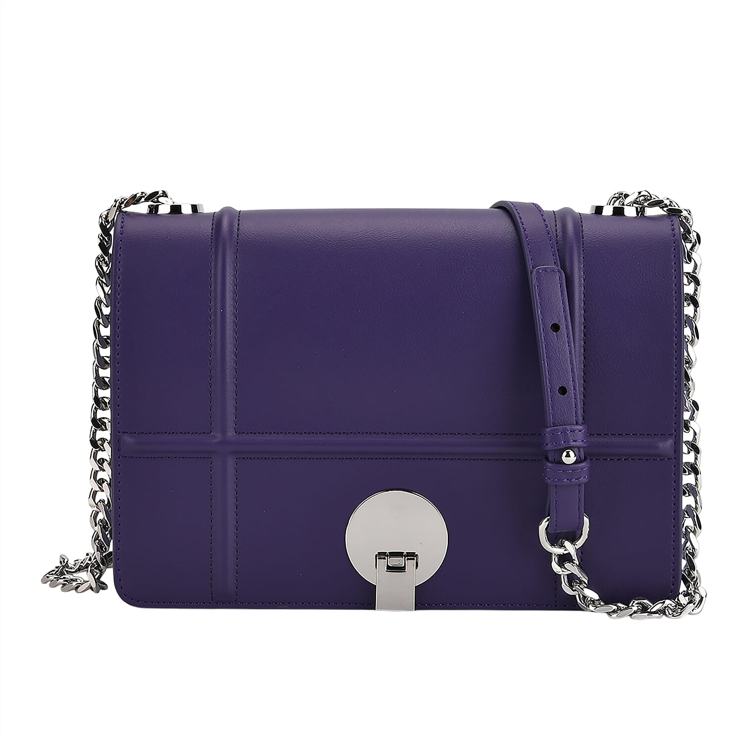 Set of 2 Structured Panel Bag with Silver Chain Strap &amp; Matching Card Slot Purse - Purple &amp; Lilac 8242676 4