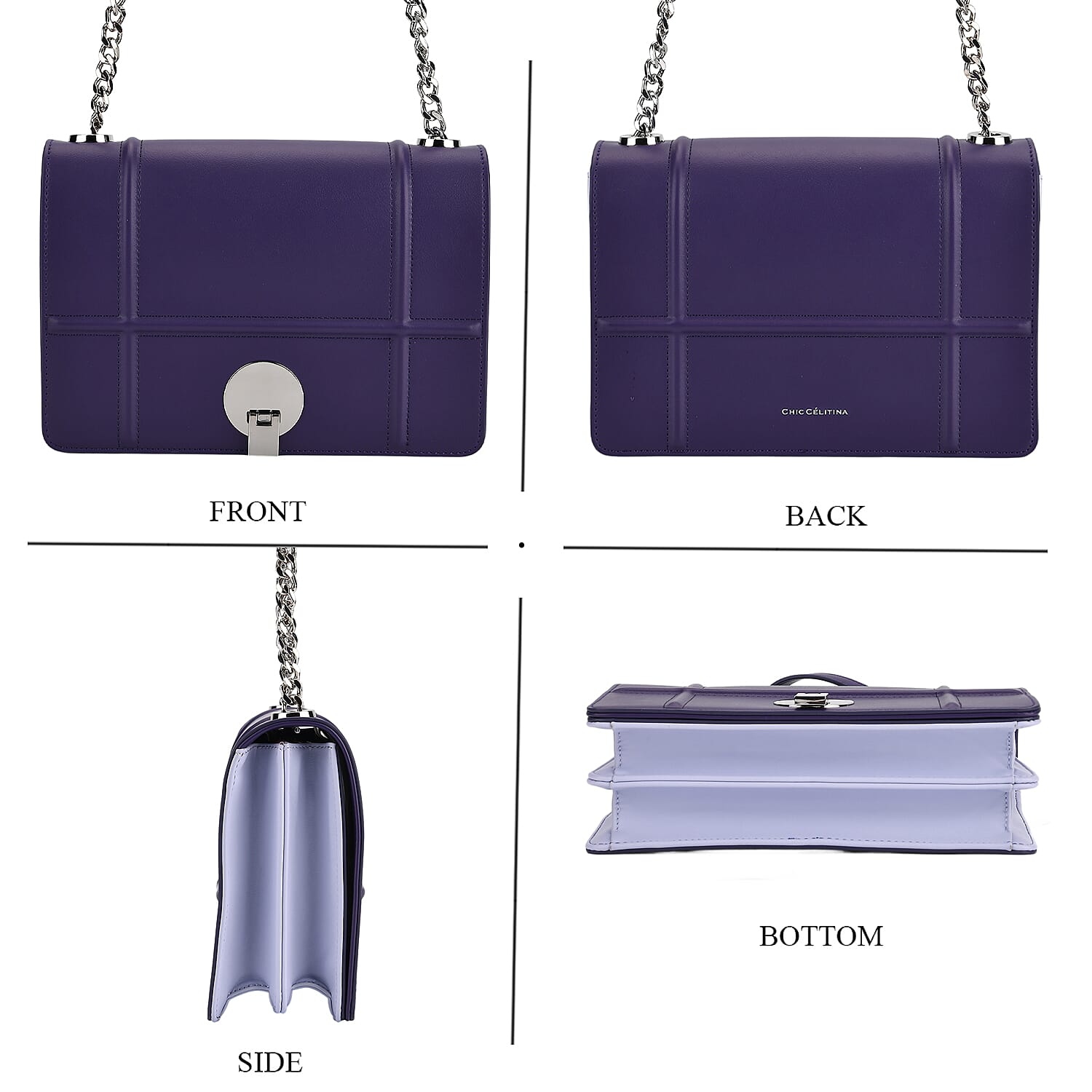 Set of 2 Structured Panel Bag with Silver Chain Strap &amp; Matching Card Slot Purse - Purple &amp; Lilac 8242676 5