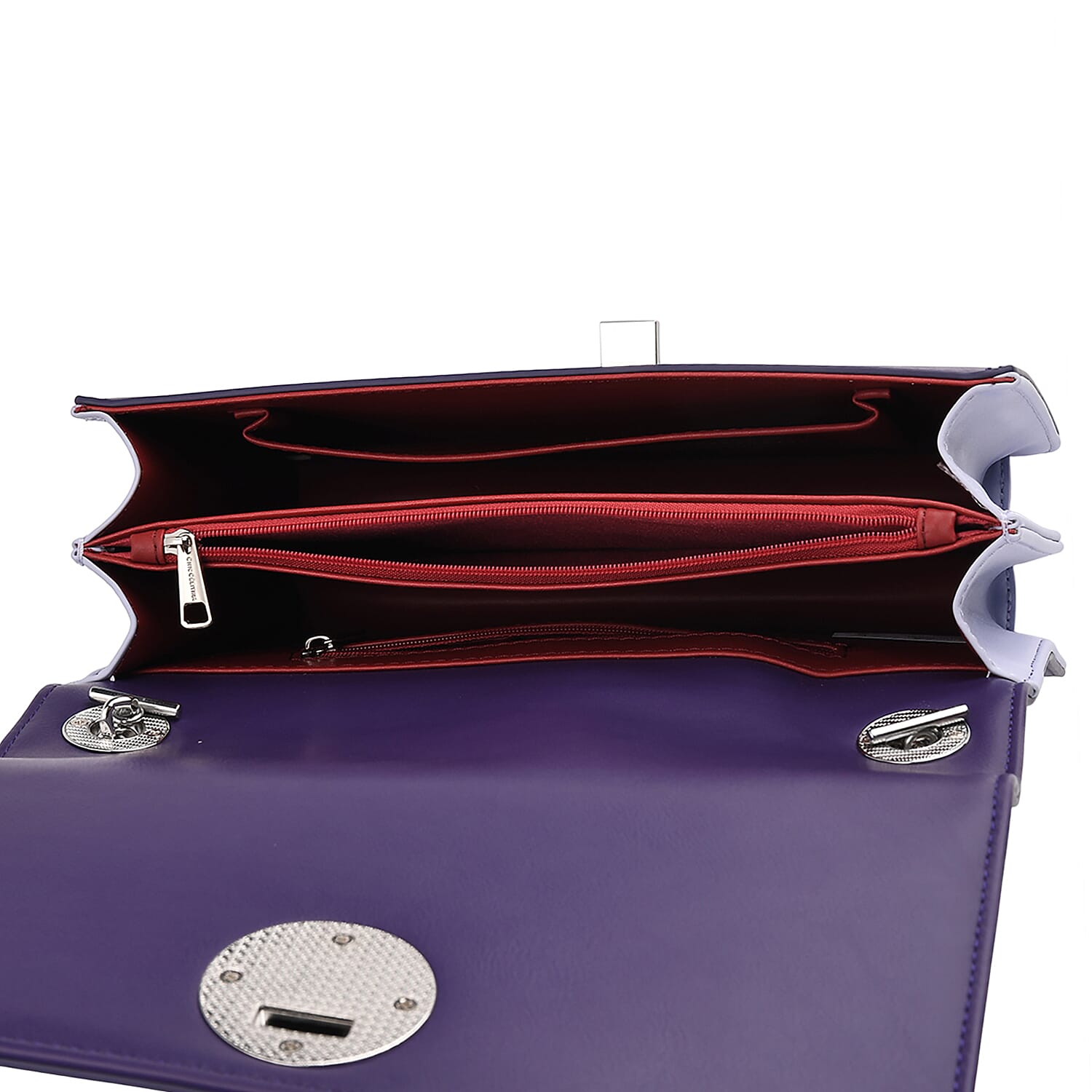 Set of 2 Structured Panel Bag with Silver Chain Strap &amp; Matching Card Slot Purse - Purple &amp; Lilac 8242676 6