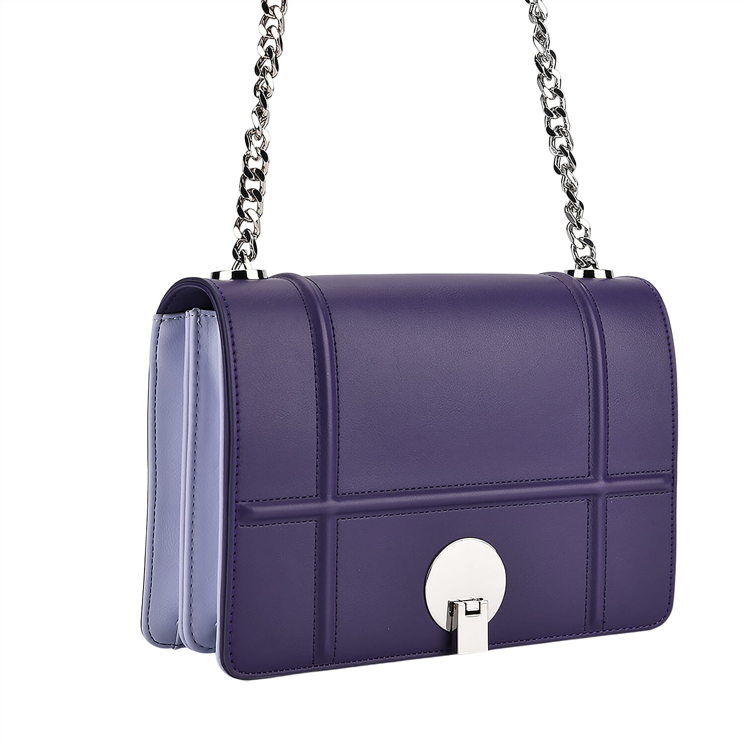 Set of 2 Structured Panel Bag with Silver Chain Strap &amp; Matching Card Slot Purse - Purple &amp; Lilac 8242676 7