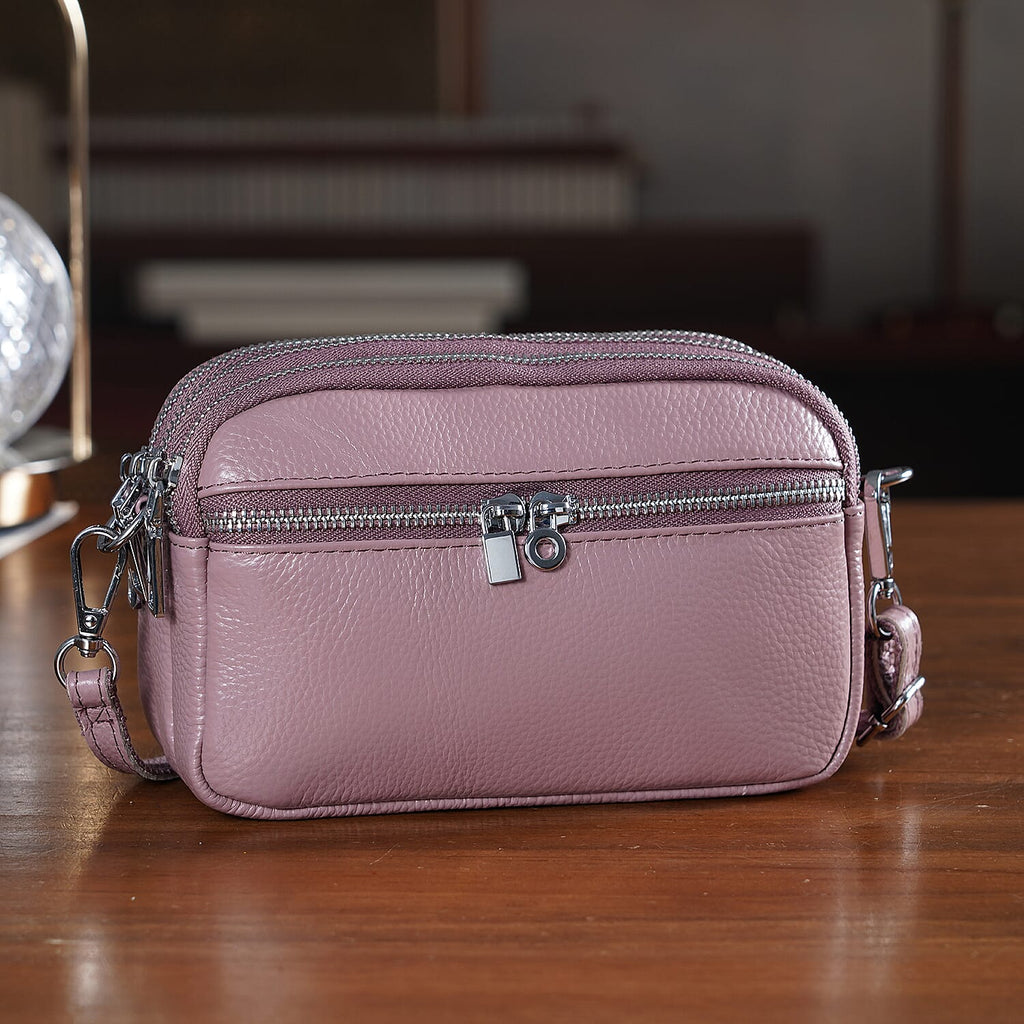 Genuine Leather Designer Minimalist Shoulder Bag - Dusty Pink
