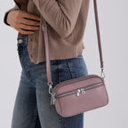 Genuine Leather Designer Minimalist Shoulder Bag - Dusty Pink