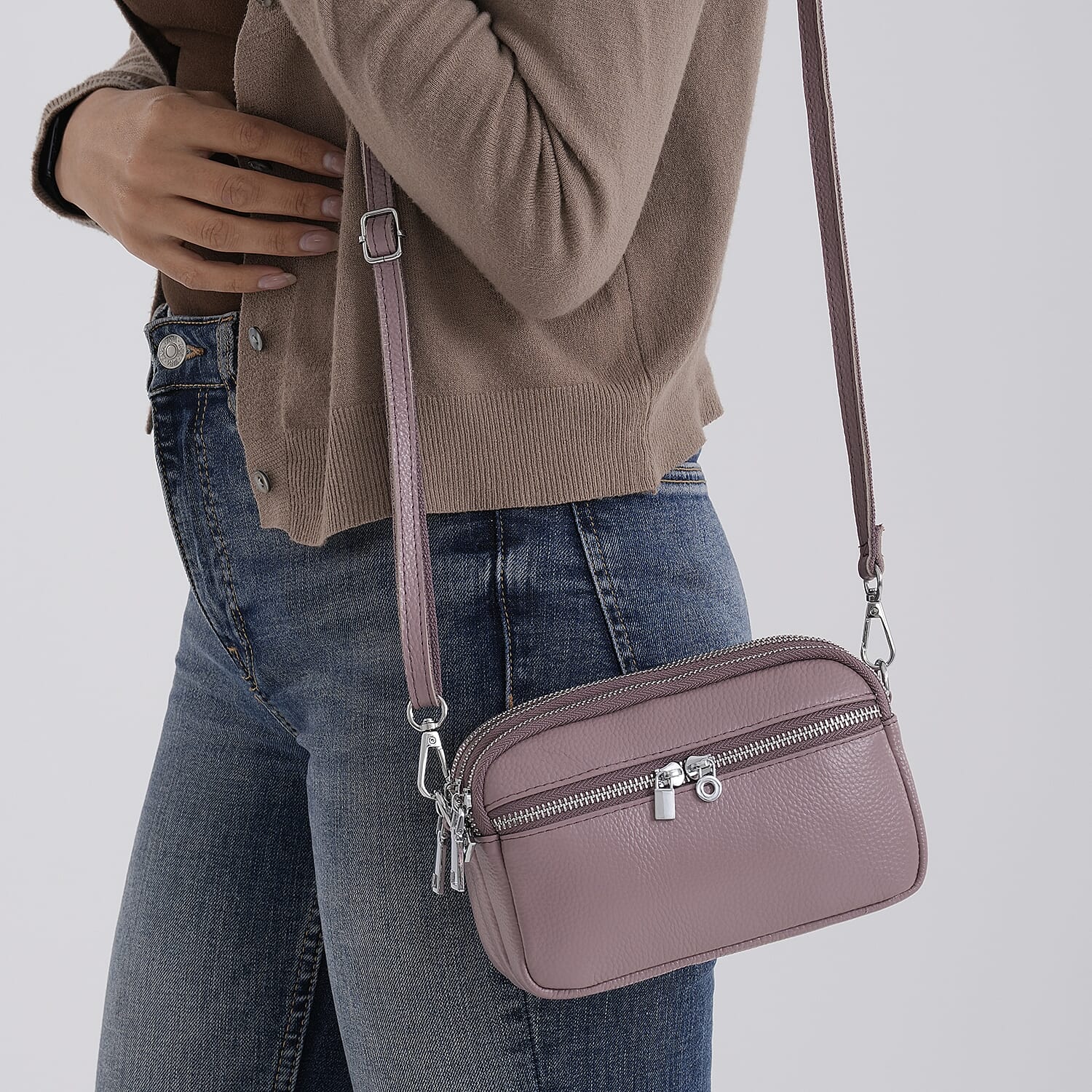 Genuine Leather Designer Minimalist Shoulder Bag - Dusty Pink 8411807 4