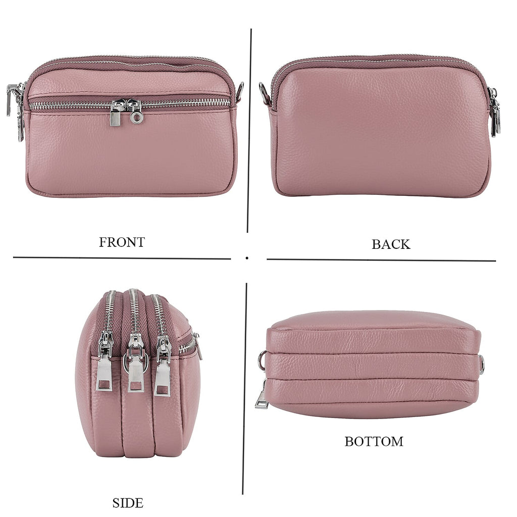 Genuine Leather Designer Minimalist Shoulder Bag - Dusty Pink