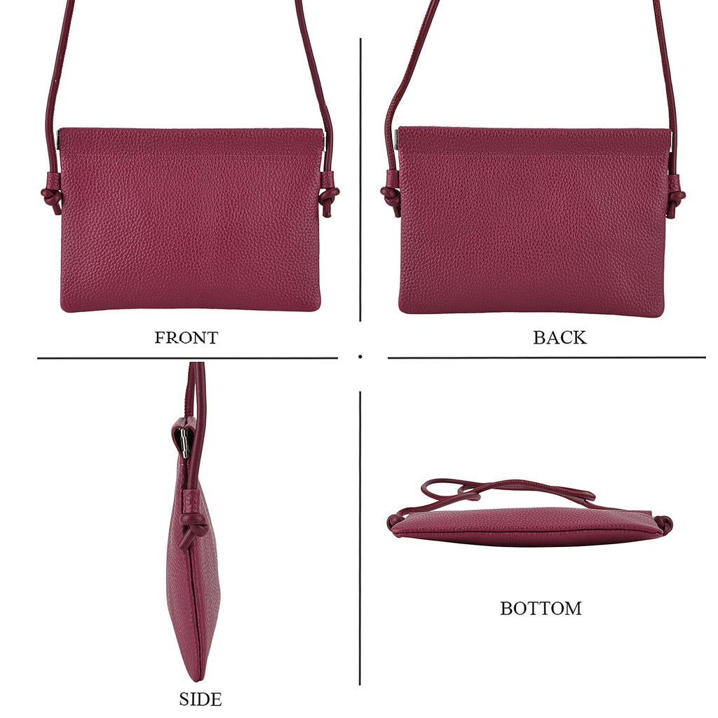 Genuine Leather Slim Crossbody Bag - Burgundy