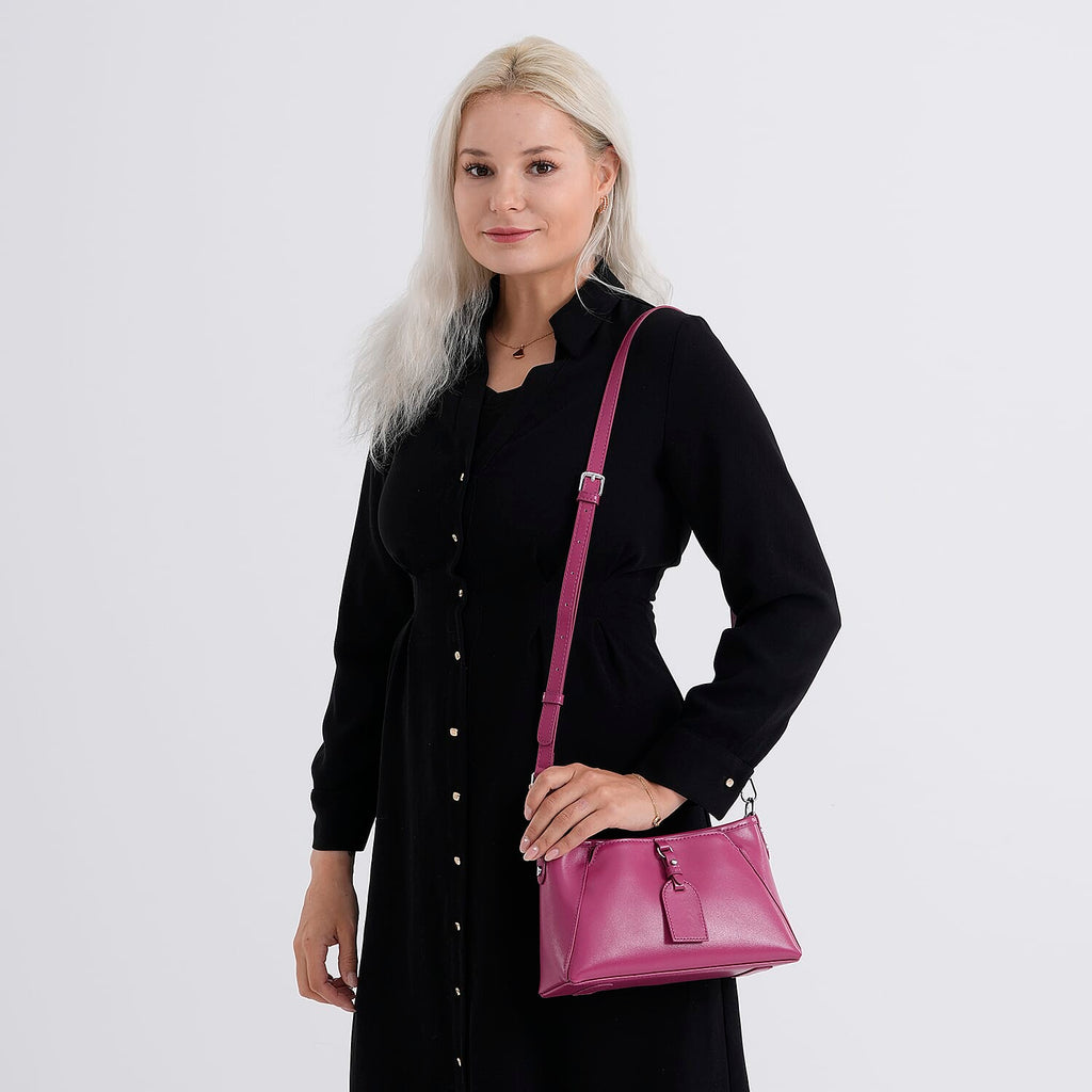 Limited Edition Designer Inspired - Premium Leather Shoulder Bag with Dual Interchangeable Straps - Fuchsia