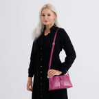 Limited Edition Designer Inspired - Premium Leather Shoulder Bag with Dual Interchangeable Straps - Fuchsia