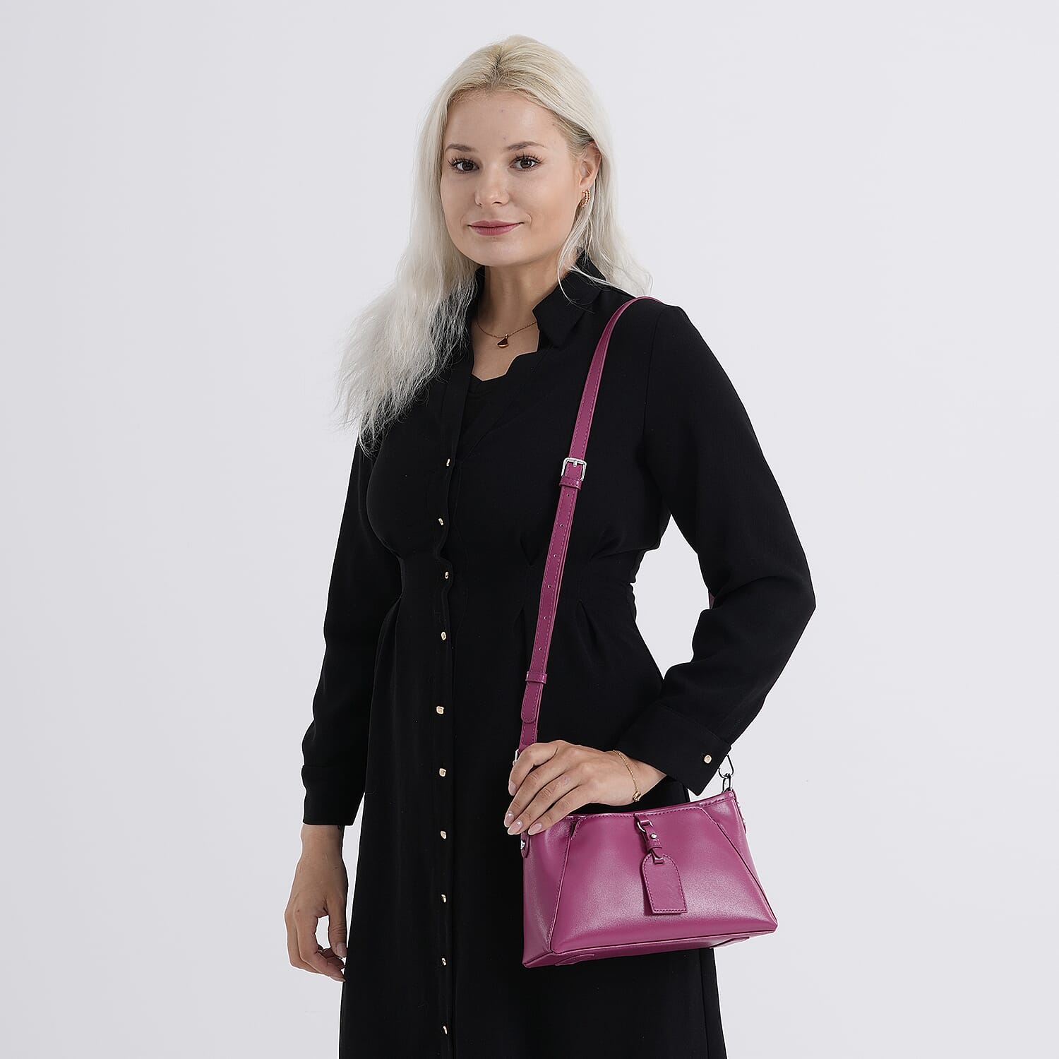 Limited Edition Designer Inspired - Premium Leather Shoulder Bag with Dual Interchangeable Straps - Fuchsia 8419391 3