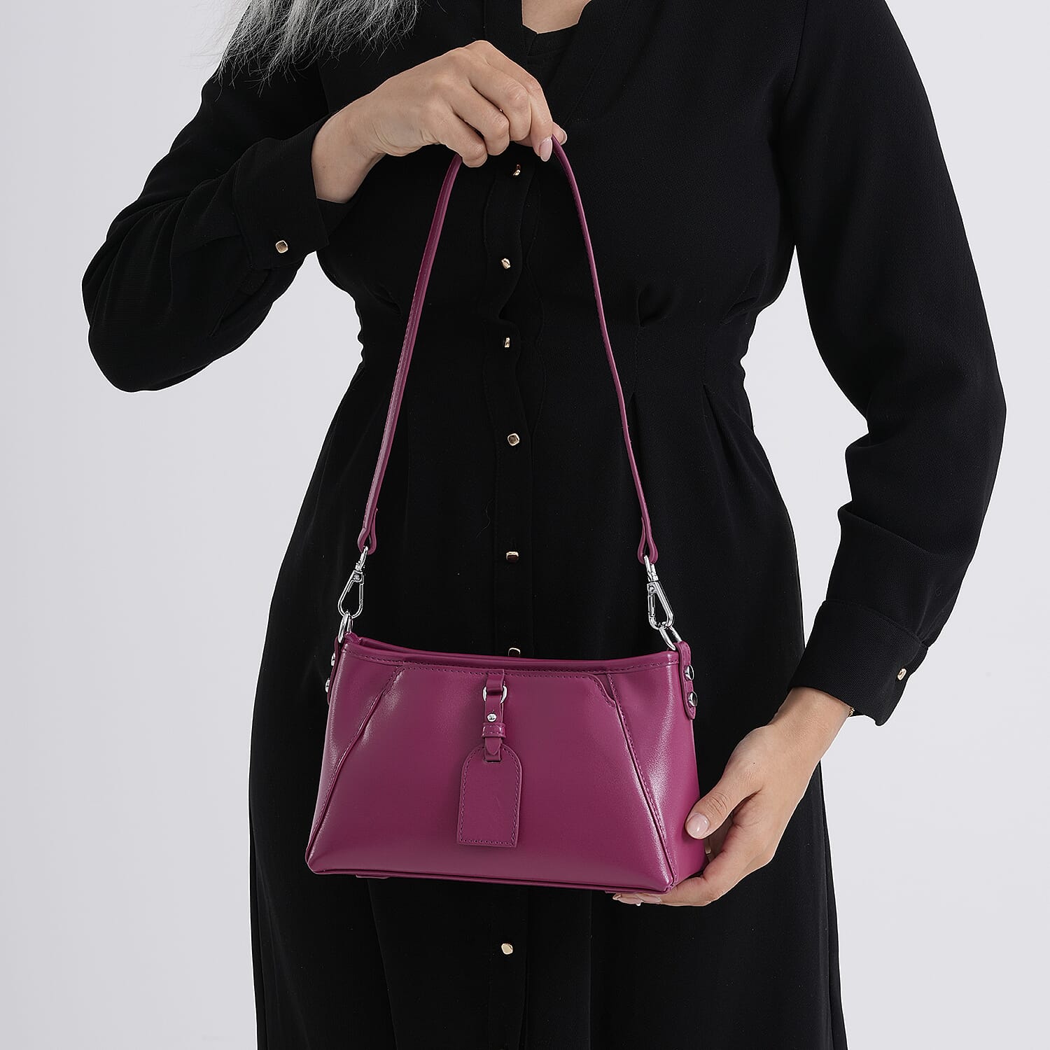 Limited Edition Designer Inspired - Premium Leather Shoulder Bag with Dual Interchangeable Straps - Fuchsia 8419391 4