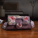 Floral Embroidered Crossbody Bag - Purple
