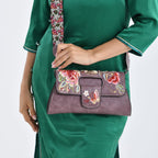 Floral Embroidered Crossbody Bag - Purple