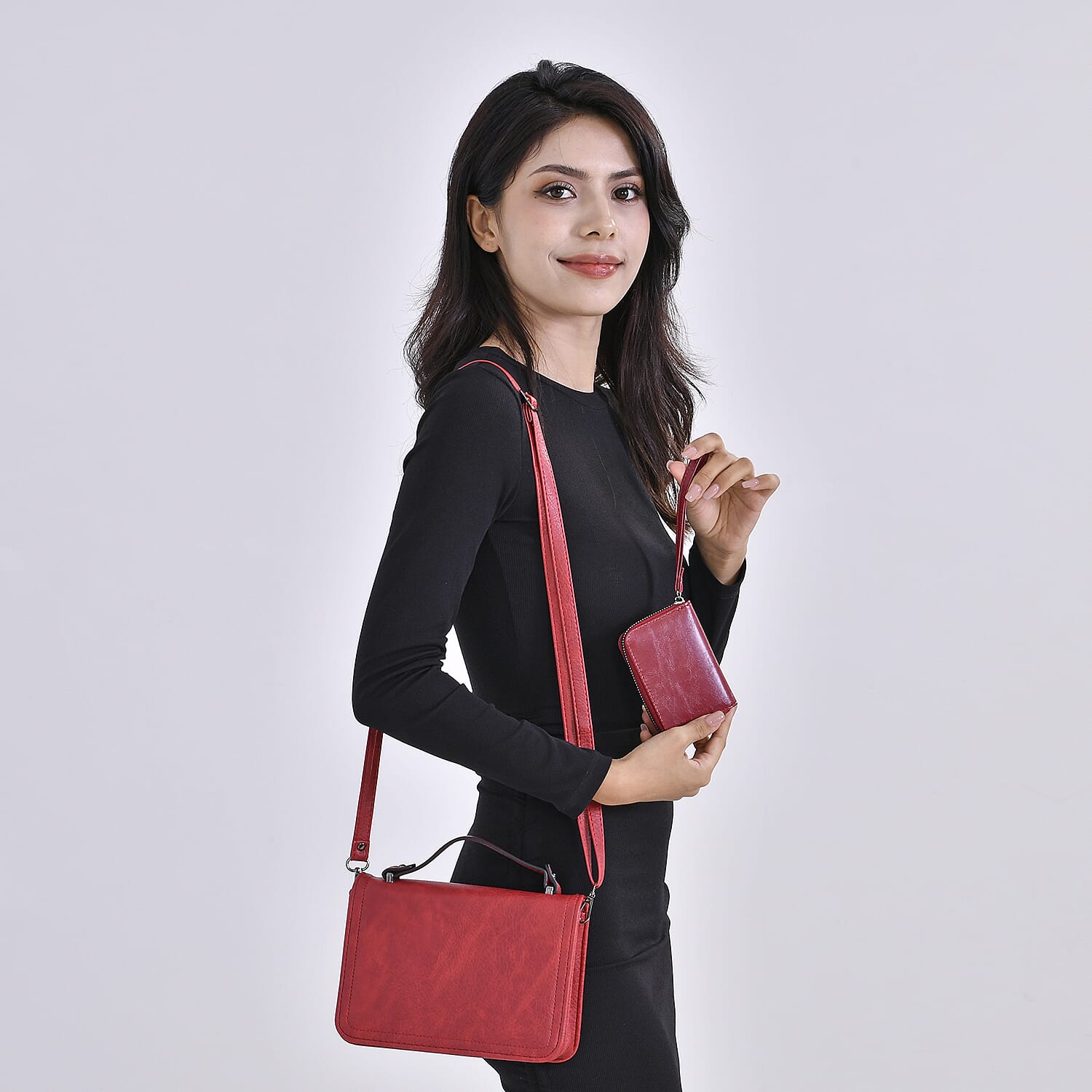 Set of 2- Sling Crossbody Bag with Card Holder - Red 7761223 2