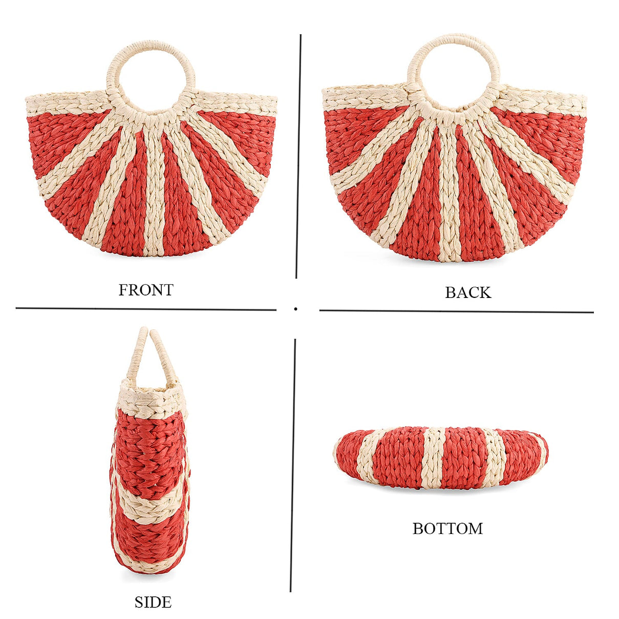 Retro Semi-circle Stripe Straw Beach Handbag - Red 8044570 4