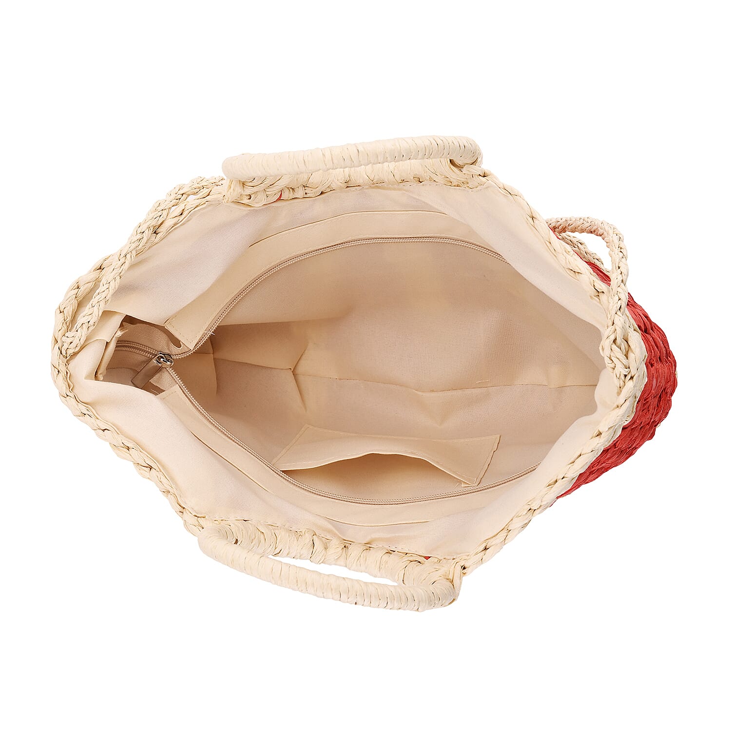 Retro Semi-circle Stripe Straw Beach Handbag - Red 8044570 5