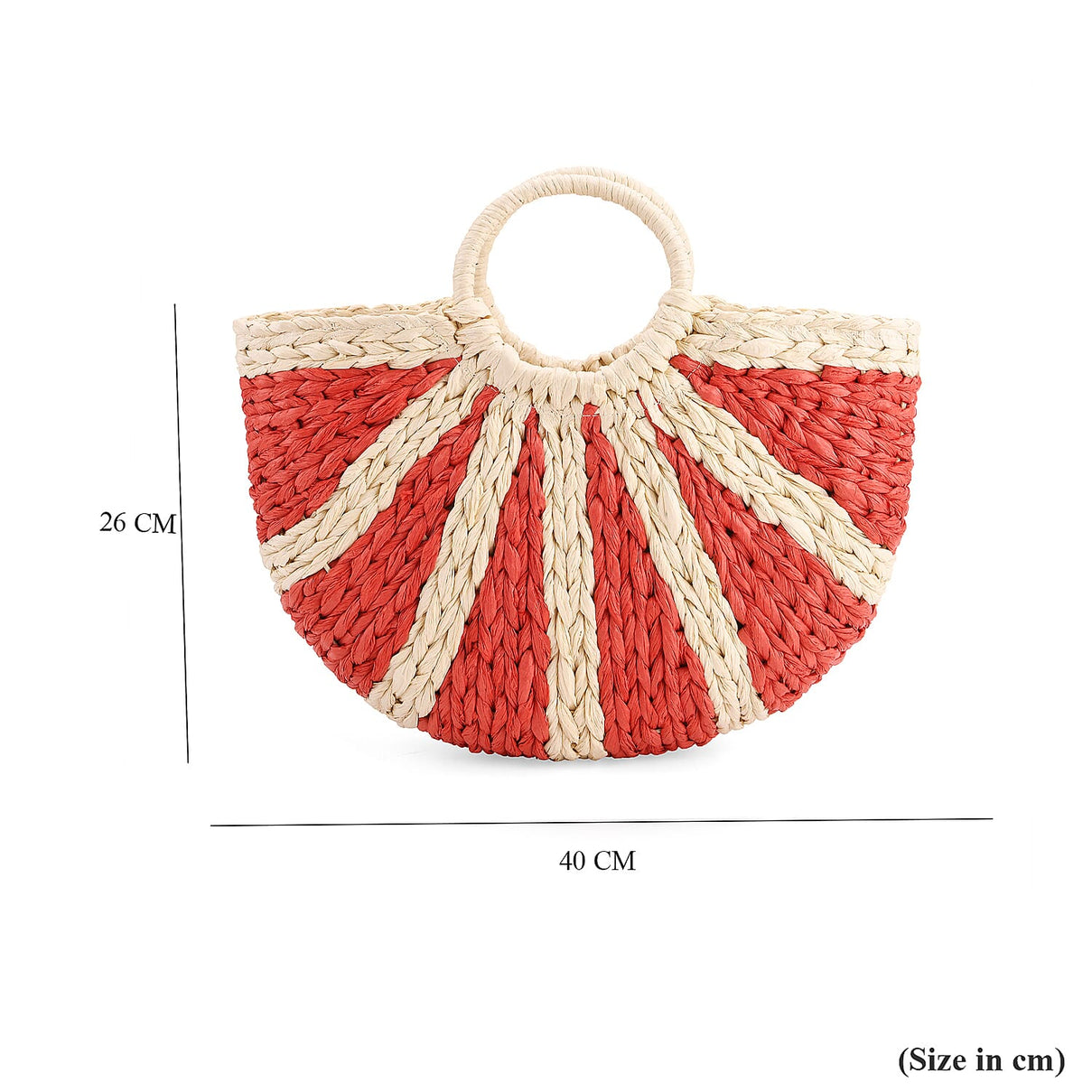 Retro Semi-circle Stripe Straw Beach Handbag - Red 8044570 7