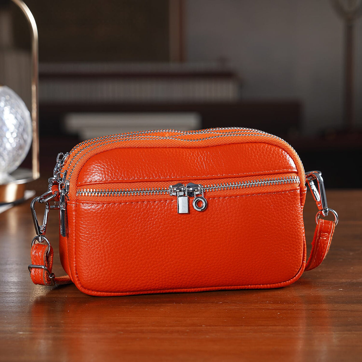 Genuine Leather Designer Minimalist Shoulder Bag - Orange 8411809 2