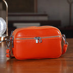 Genuine Leather Designer Minimalist Shoulder Bag - Orange