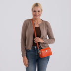 Genuine Leather Designer Minimalist Shoulder Bag - Orange
