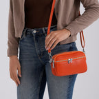 Genuine Leather Designer Minimalist Shoulder Bag - Orange