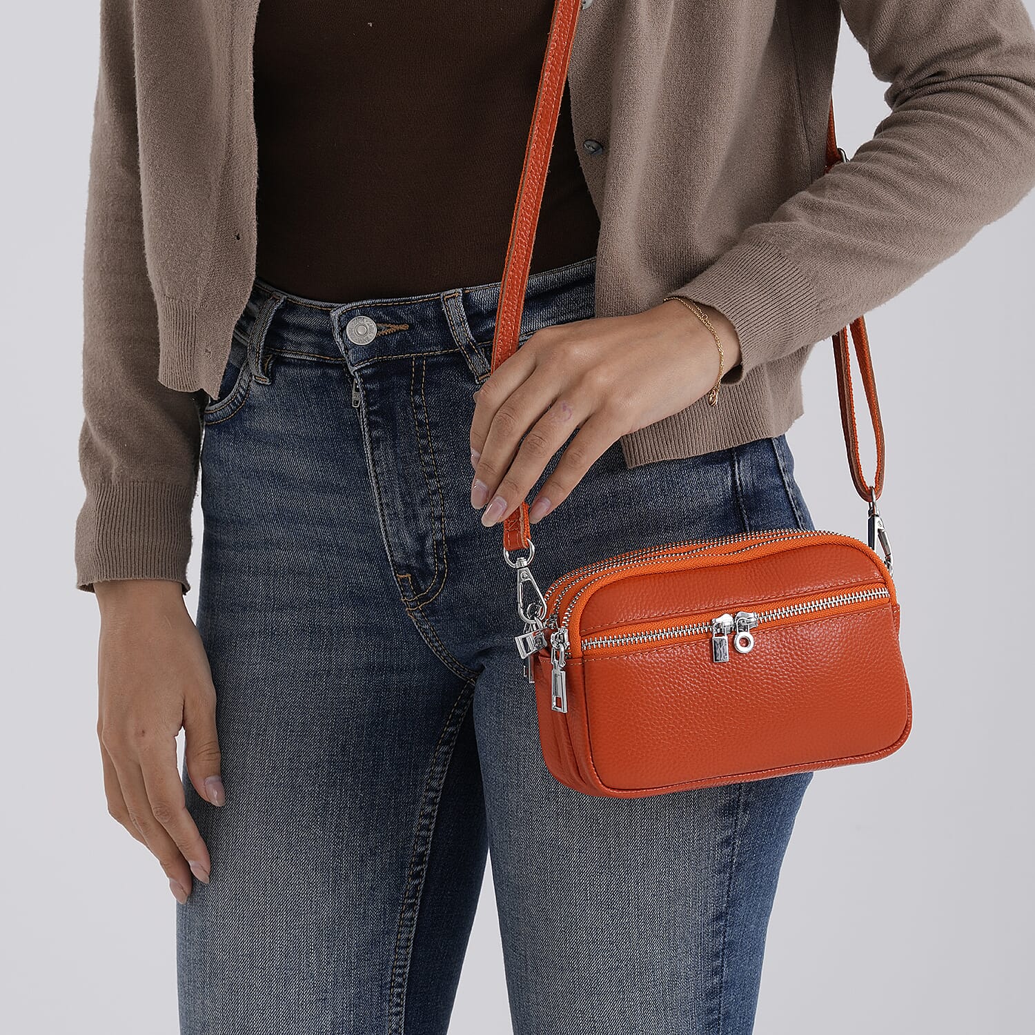 Genuine Leather Designer Minimalist Shoulder Bag - Orange 8411809 4
