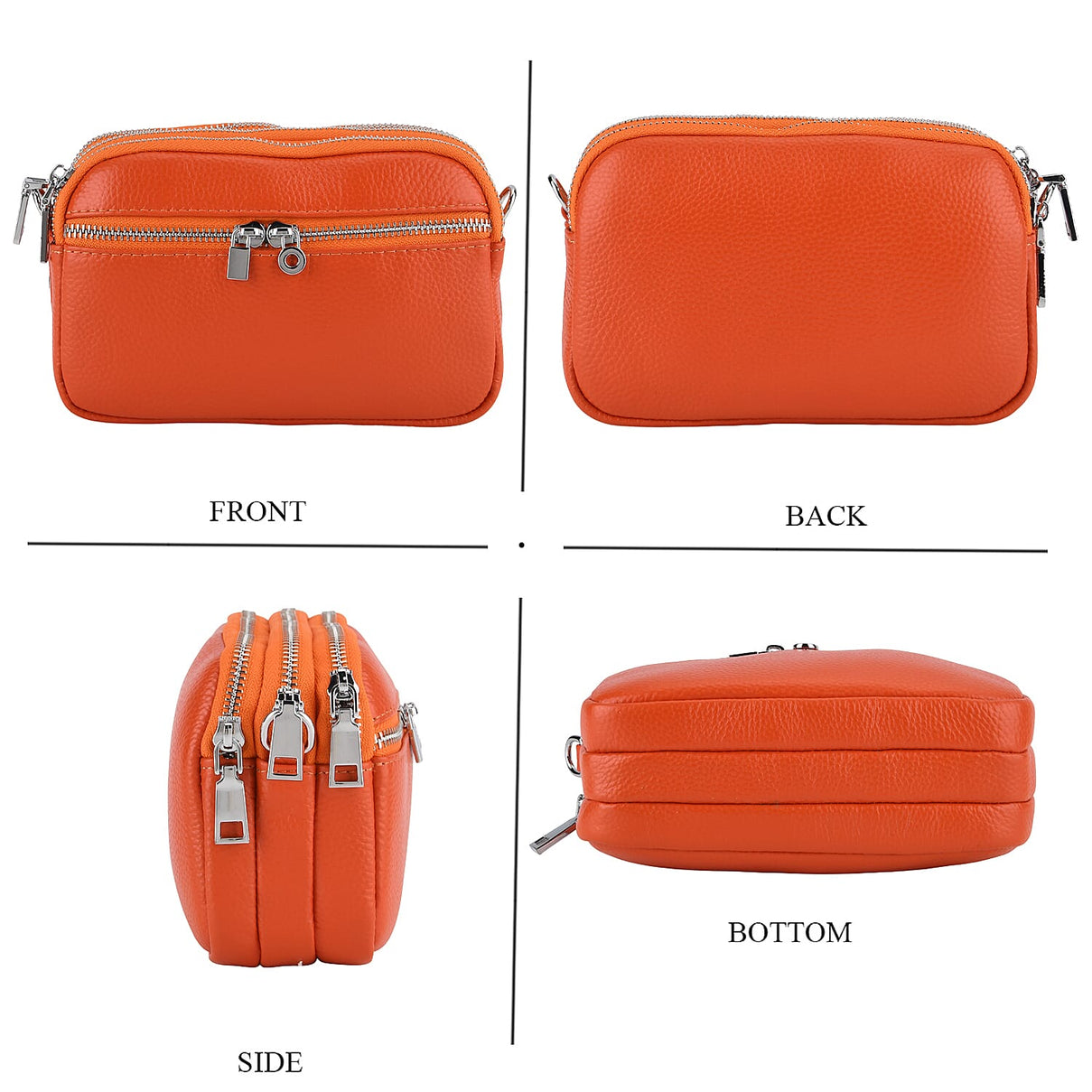 Genuine Leather Designer Minimalist Shoulder Bag - Orange 8411809 5