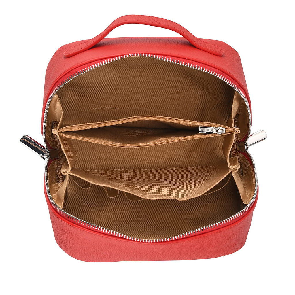 Genuine Leather Luxury Compact Cosmetic Travel Bag - Red