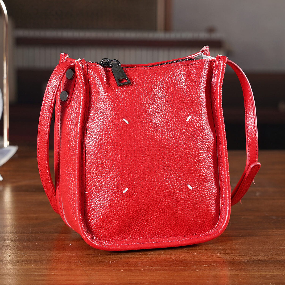 Genuine Leather Crossbody Bag - Red V32492016 2