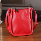 Genuine Leather Crossbody Bag - Red