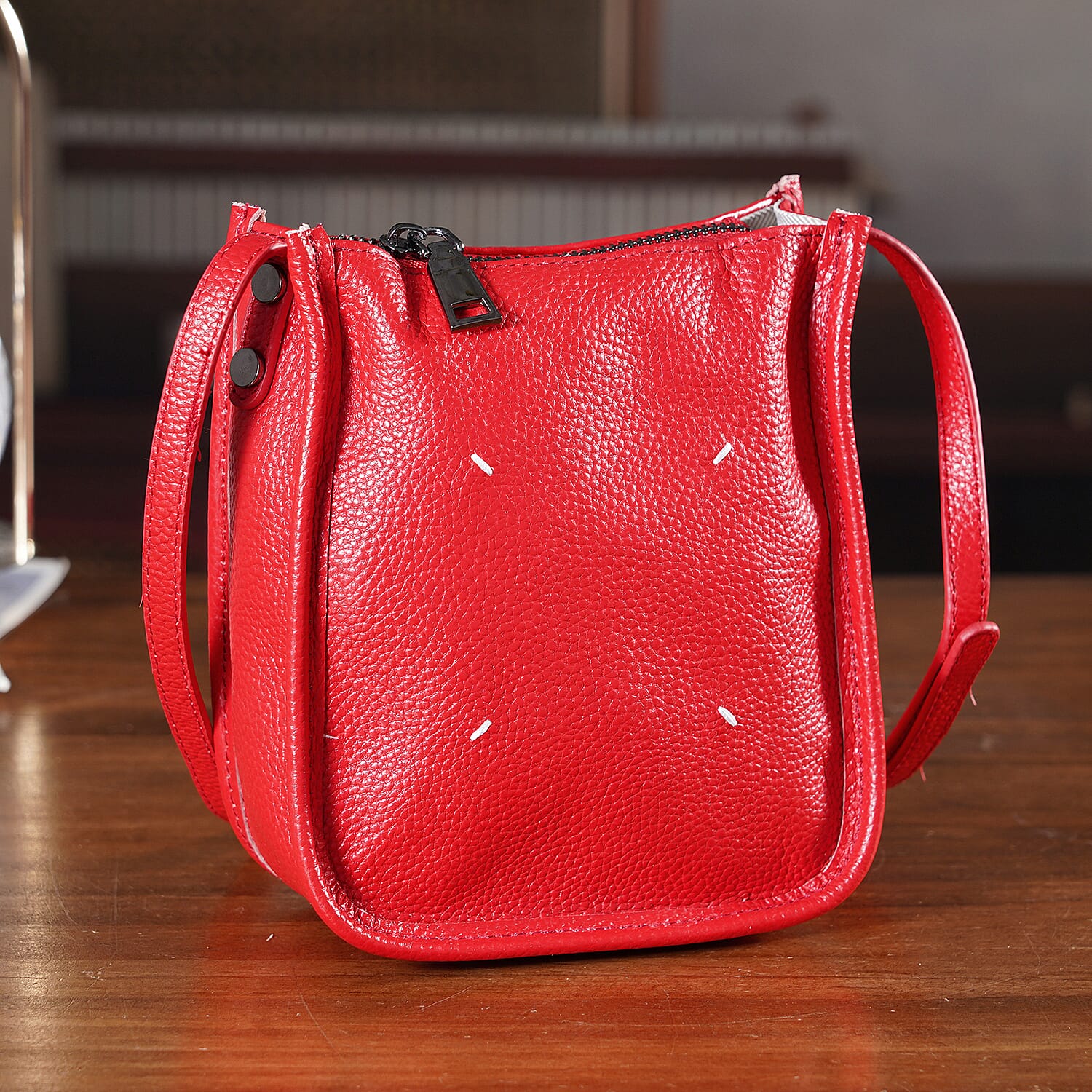 Genuine Leather Crossbody Bag - Red V32492016 2