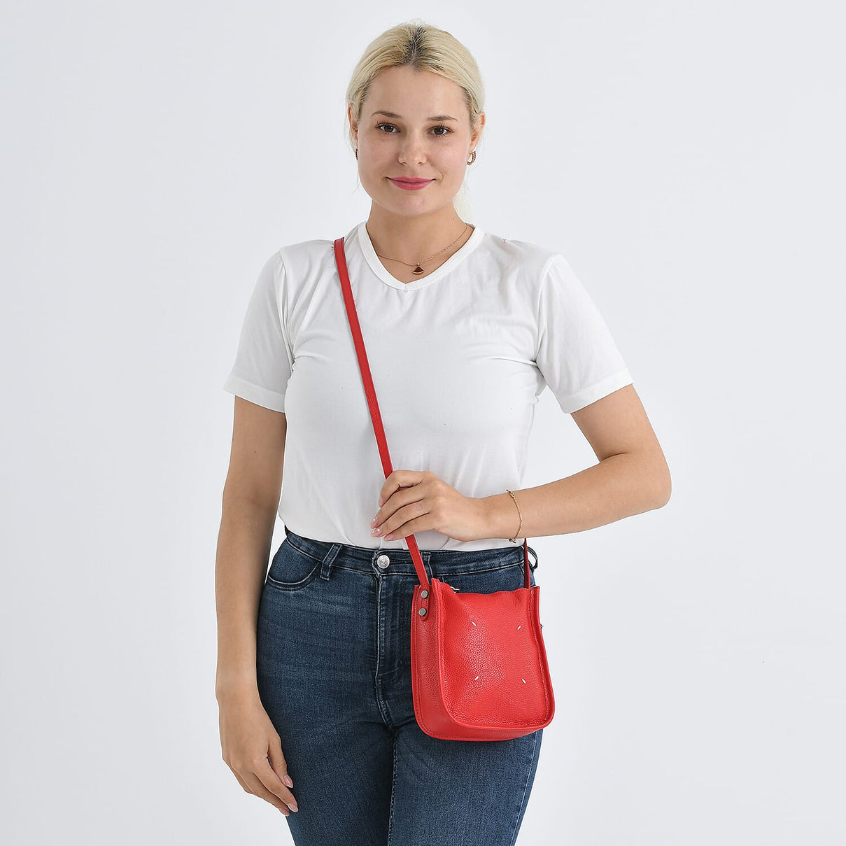 Genuine Leather Crossbody Bag - Red V32492016 3