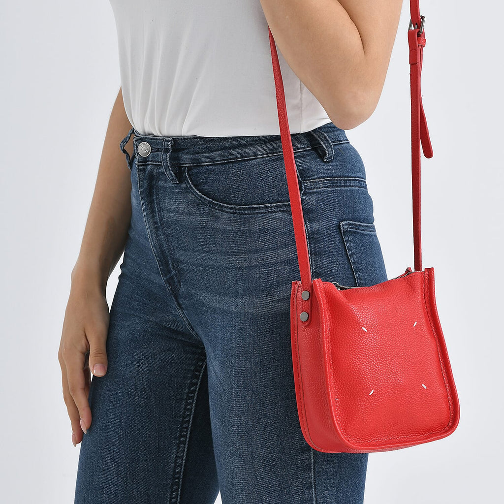 Genuine Leather Crossbody Bag - Red