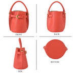 Designer Inspired Genuine Leather Bucket Bag with Internal Drawstring Pouch & Shoulder Strap - Brick Red